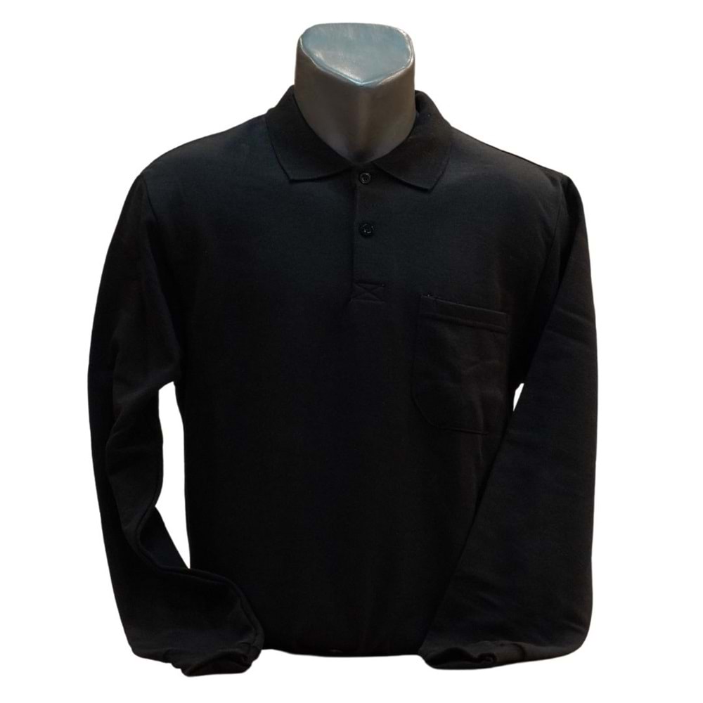 POLO YAKA UZUN KOL SWEAT - SİYAH - L