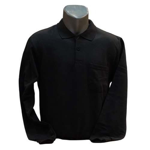 POLO YAKA UZUN KOL SWEAT - SİYAH - L