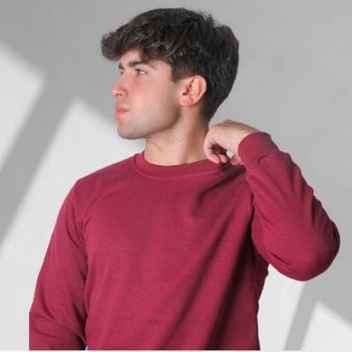 SIFIR YAKA UZUN KOL SWEAT - BORDO - M