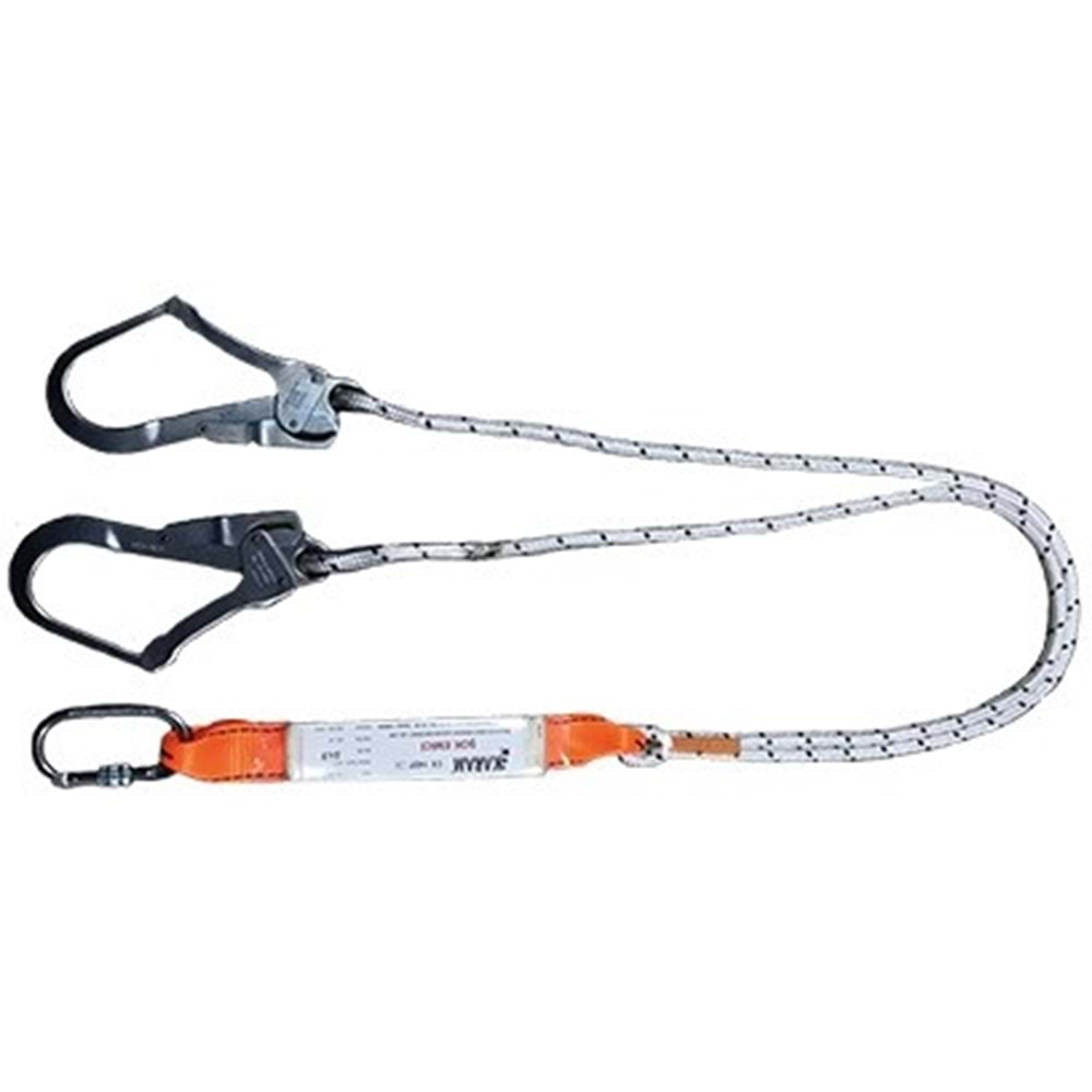 KaramSafety KA341 Şok Emici Çift Kollu Statik Halatlı Büyük Kancalı Lanyard